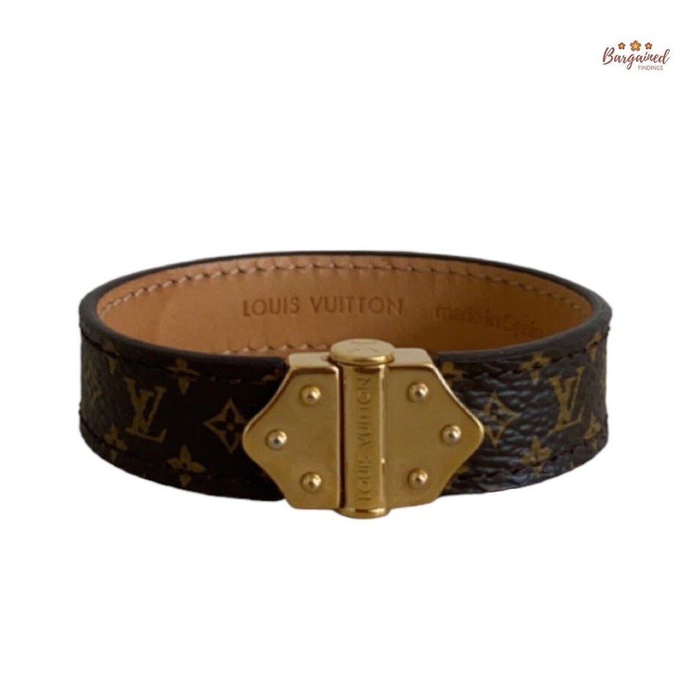 Authentic Louis Vuitton Brown Monogram Nano Coated Canvas Leather Bracelet 17